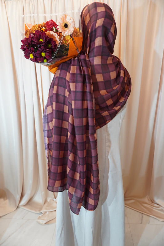 Plum Check Modal Hijab