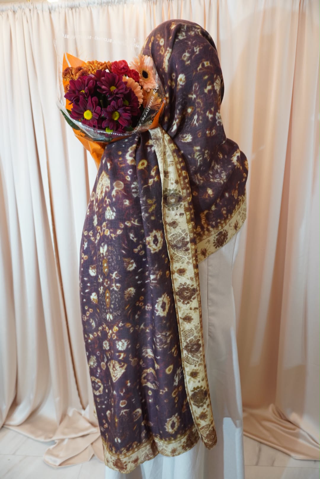 Plum Paisley Border Modal Hijab