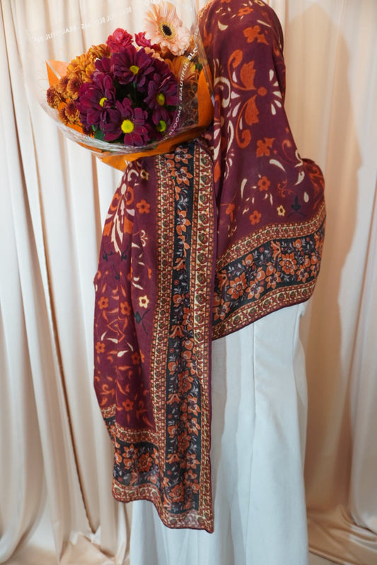 Rust Ikat Border Modal Hijab